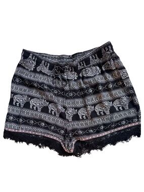 Molly Bracken Boho Lace Trim Shorts Black White Print Size M